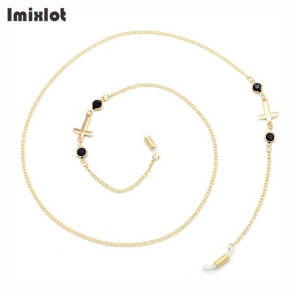 

70cm cross sunglasses chains black white rhinestone metal eyeglass cord holder lanyard necklace glasses beaded neck strap rope, Silver