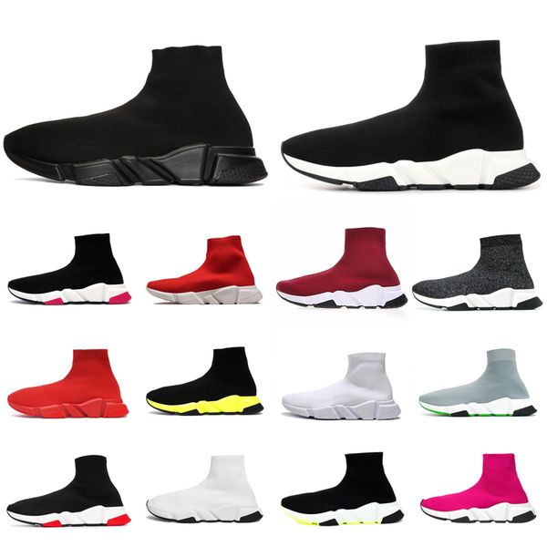 

triple white black designer sock shoes speed trainer sneakers volt pink grey green blue red womens mens chaussette casual shoes platform