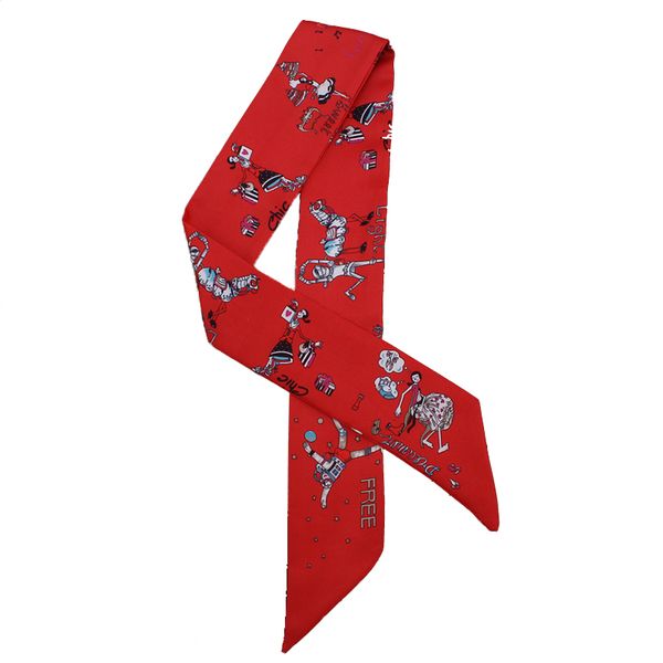 

ribbon scarf for women long silk skinny bag scarves design print neck hair band lay accessories head tie, Blue;gray