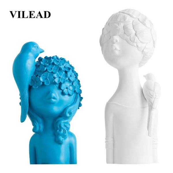 

vilead 27cm 33cm resin bird flower girl figurines nordic creative character statue abstract ornament housewarming gift decor