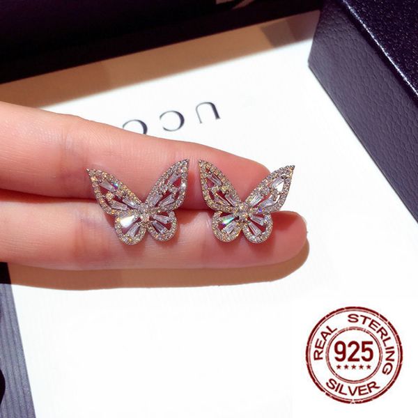 

white cubic zirconia butterfly earring for women wedding party earring jewelry gift butterfly, Golden;silver