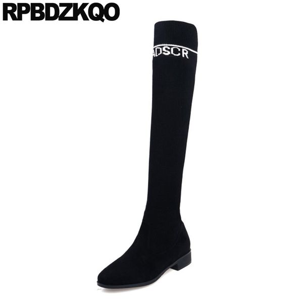 

chunky big size long thigh high boots for plus women 11 black over the knee winter shoes suede tall slim 10 stretch designer