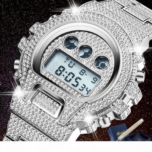 

iced out алмазный часы для мужчин класса люкс светодиодный цифровой мужские часы g стиль водонепроницаемый спортивные наручные часы человек, Slivery;brown