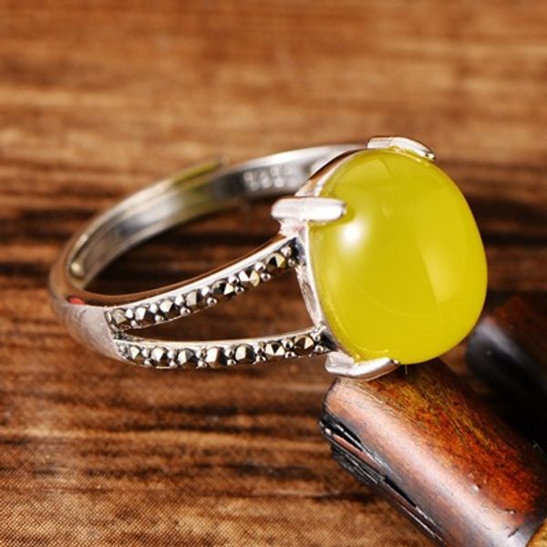 

s925 wholesale women's mosaic stone ring inlaid chalcedony vintage ring, Silver