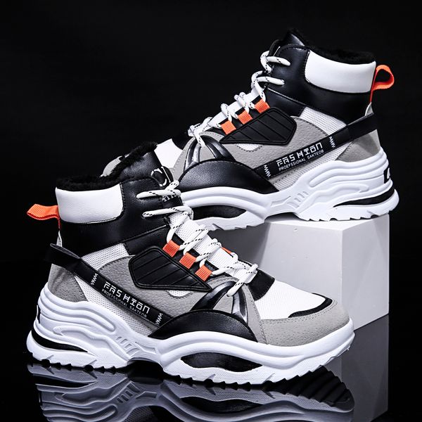 

bomlight men's winter ankle boots sneakers warm keep lace up snow boots for male warm short plush short shoes high quality, Black