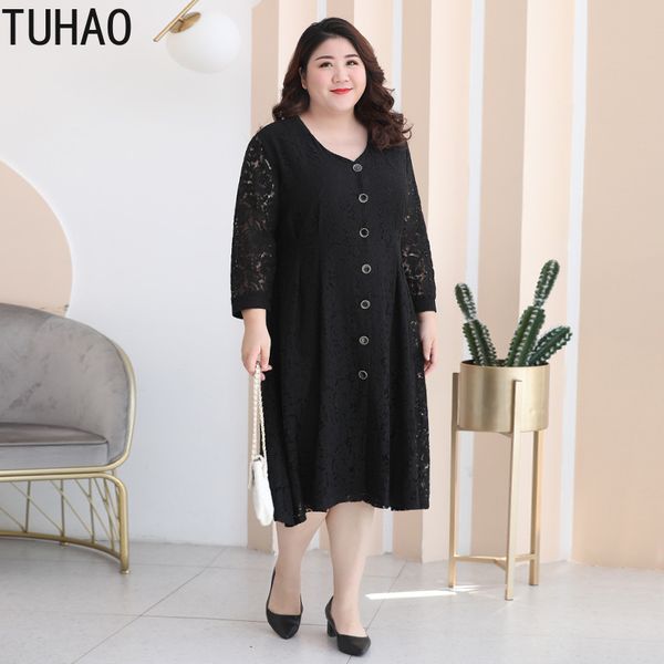 

tuhao plus size 6xl 5xl 4xl women's autumn lace black dresses mother mom female dress clothing for office lady work wm73, Black;gray