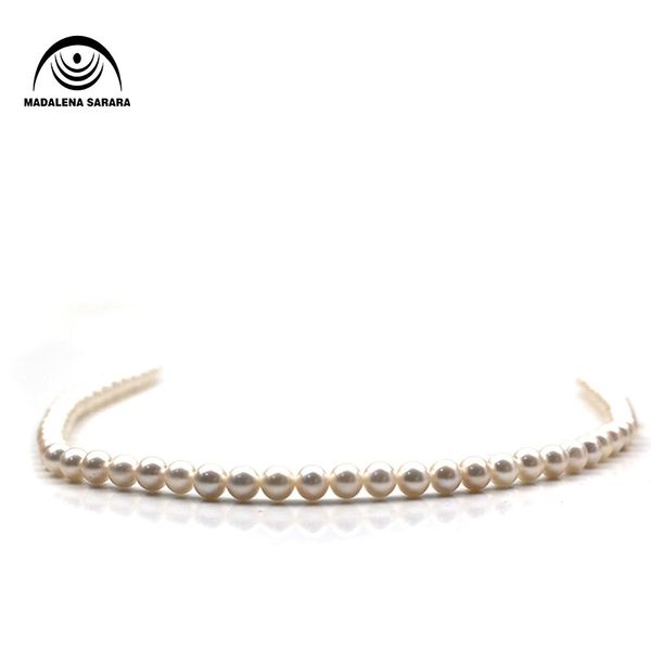 

madalena sarara 7-8mm ' freshwater pearl natural white necklace fine luster near round shape for diy jewelry 18"perfect round, Silver