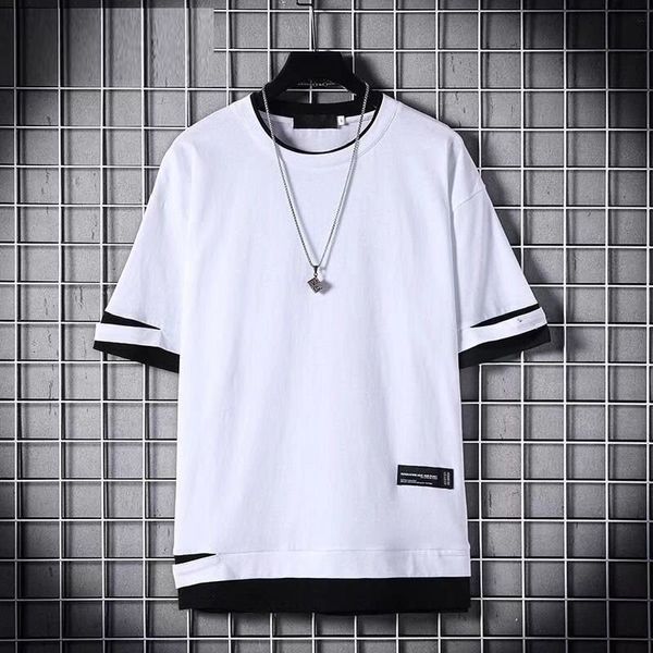 

men's t-shirts 2021 funny hole o neck short sleeve tshirts summer hip hop casual men tees clothing streetwear, White;black