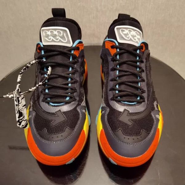 

fashion man women shoes real leather handmade multicolor gradient technical fabric sneakers women casual shoes sh04 of320, Black