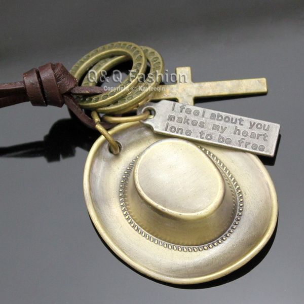 

men black leather western rodeo cowboy hat stetson cross pendant necklace jewelry dropshipping new, Silver