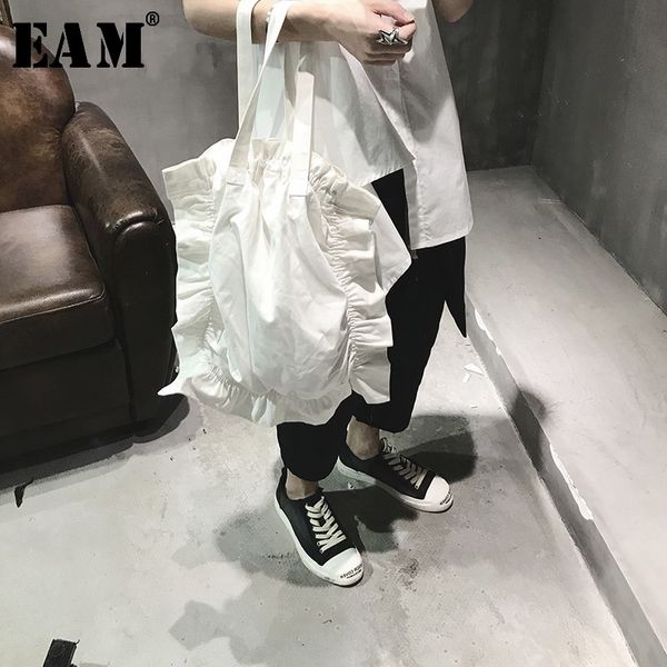 

eam] women new white rufffles split joint vintage personality accessories fashion tide all-match spring autumn 2020 la31600, Black;brown
