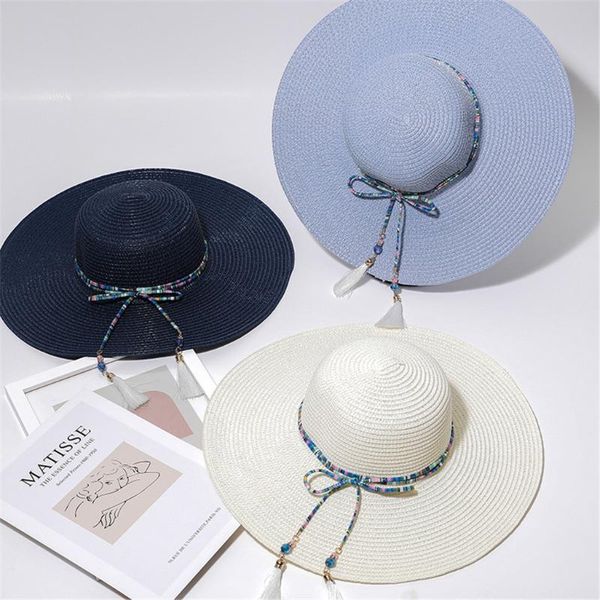 

women solid color big straw hat sun floppy wide hats beach cap, Blue;gray