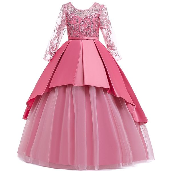 

teens party dress kids girls elegant wedding flower girl dress sleeveless satin princess pageant formal long petal, Red;yellow
