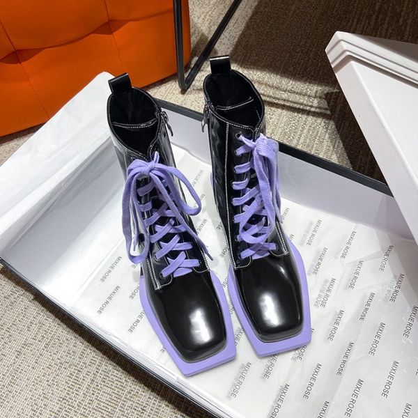 

women boots autumn winter square toe zipper genuine cow leather shoes woman dress party high heels short boots, Black