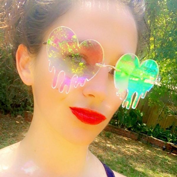 

fashion vintage rimless sunglasses women 2020 designer party unique love heart steampunk sun glasses uv400 shades, White;black