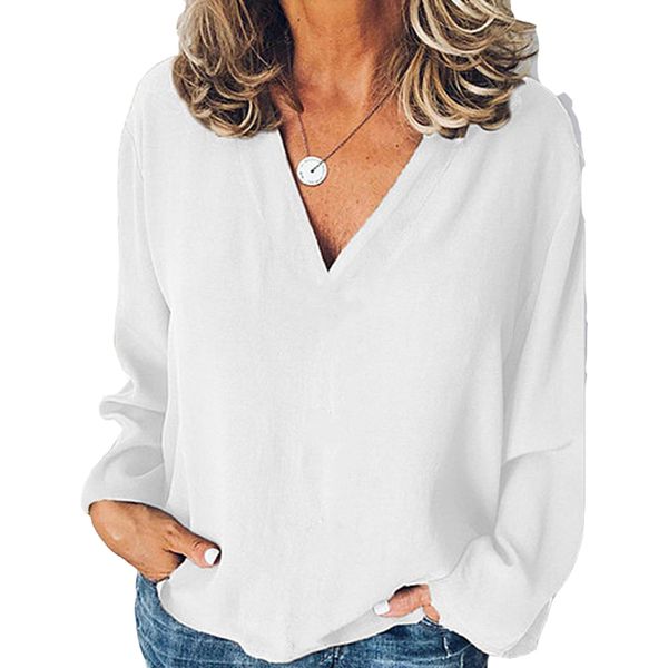 

autumn women summer long sleeve v neck shirts plus size s-5xl white shirt female oversize loose blouse blusa de mujer
