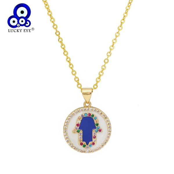 

ожерелье лаков глаза красочного циркона фатима хамса рука ожерелье цвет золото длинных цепей круглого для женщин женских ювелирных изделий b, Silver