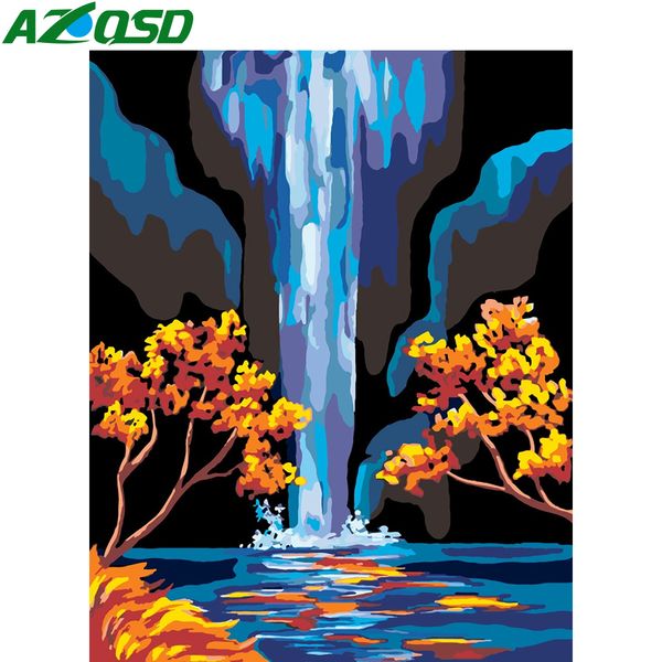 

azqsd diy paint numbers waterfall unique gift coloring by numbers landscape drawing on canvas handpainted painting art