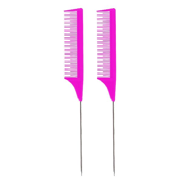 

2x barber fine-tooth rat tail comb for hair dyeing styling detangling, Silver