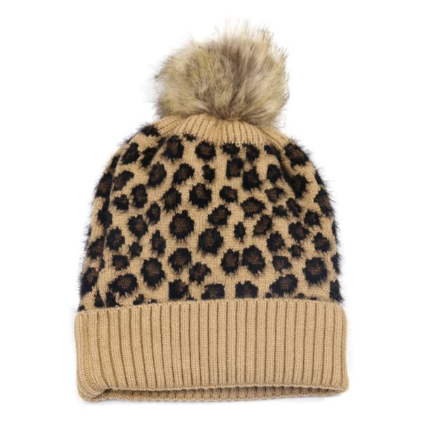 

myzoper leopard fashion women hairball beanie hat keep warm crimping casual korean version thicken pompom cap winter hat, Blue;gray