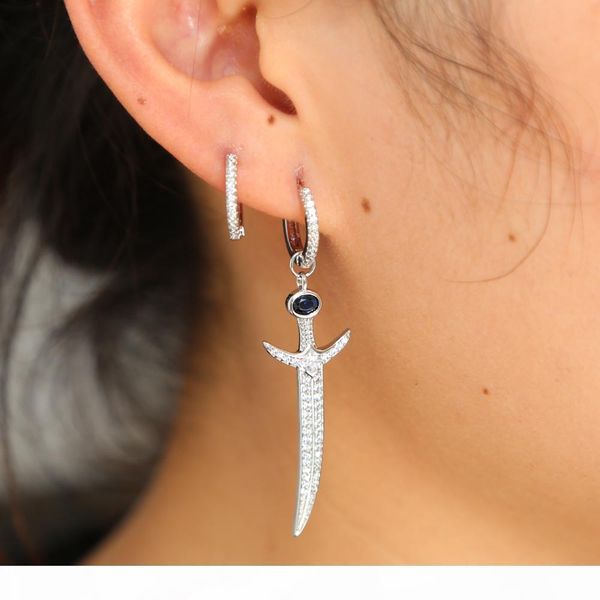 

2018 summer new arrived european women gift jewelry sword pendant circle with blue gem dangle cz bling latest design earring, Golden;silver