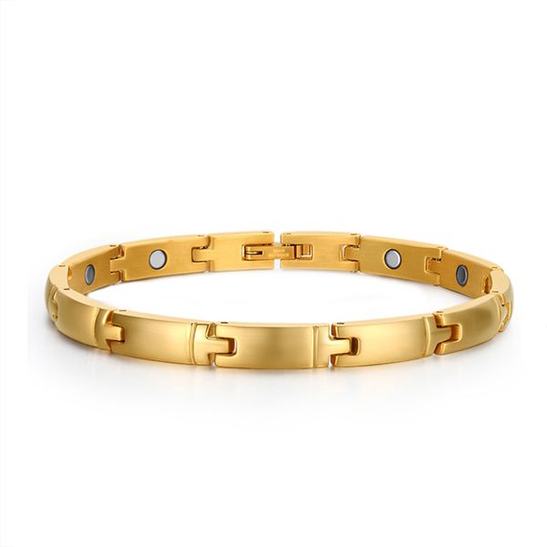 

simple plain western yellow gold color magnet link chain charm bracelets for men and women marriage anniversary birthday gift pa, Black