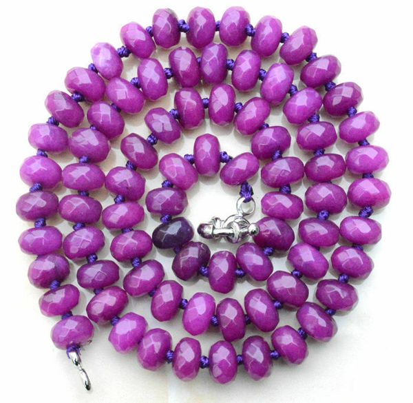 

sri lanka natural 5x8mm faceted fuchsia gems beads necklace 18, Silver
