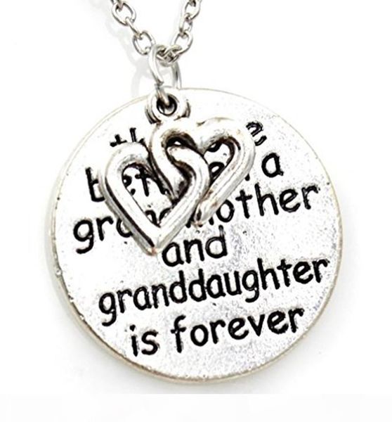 

grandmother birthday xmas gift fashion "the love between a grandmother and grandaughter is forever" lettering silver love necklace