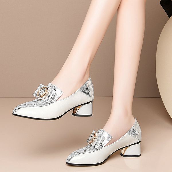 

brand shoes thick heel ladies pumps patent leather round toe colorful square heels dress handmade shoes women, Black