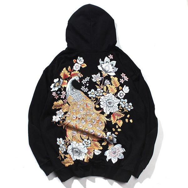 

cotton gold foil chinese phoenix hoodie men jacket harajuku casual hoody man mens hoodies, Black