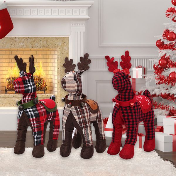 

christmas decoration pendant festival deer reindeer plaid cloth doll house table ornaments christmas tree elk kids new year gift