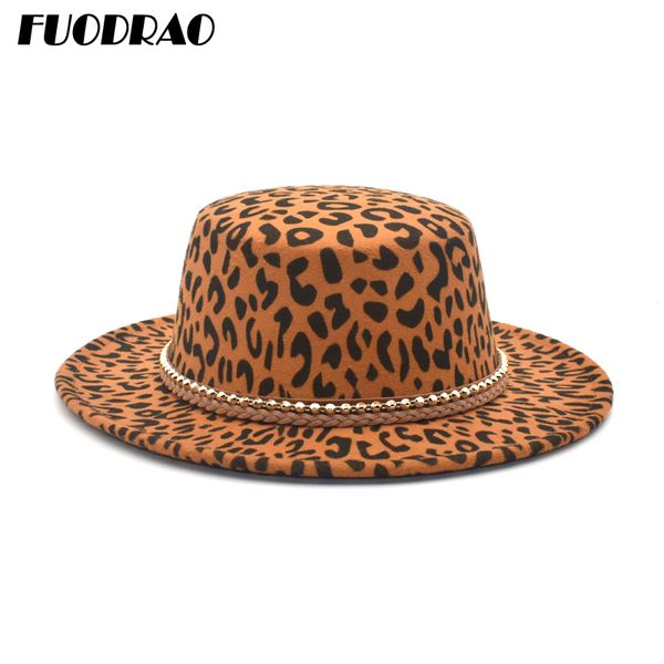 

wide brim hats fuodrao leopard print women's fedora hat men's faux wool blended jazz simple flat p18, Blue;gray