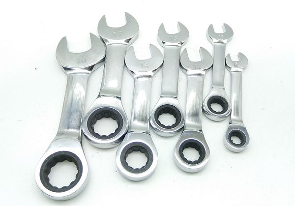 

new 7pcs din.c 72t double end stubby ratchet wrench mini combination wrench open end 8 10 12 13 14 17 19mm