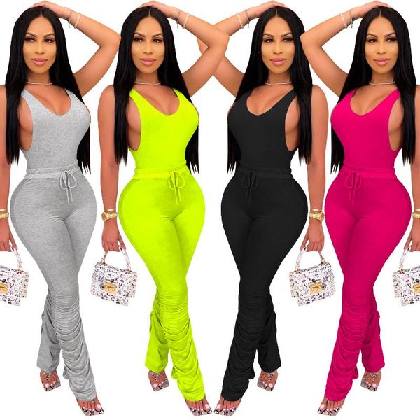 

cutubly solid 2 two piece set sleeveless women outfits sets lace up casual woman sets o-neck female sport pants suit, Gray