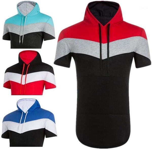 

casual mens with pockets male apparel panelled printed hooded short sleeve mens tshirts summer colorful, White;black