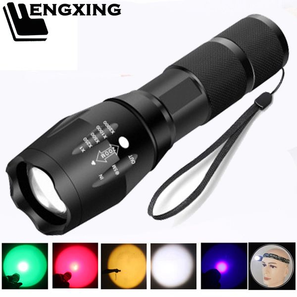 

led xml t6 torch outdoor camping 5 colors portable lights rechargeable zoomable hand light 18650 battery for hunting