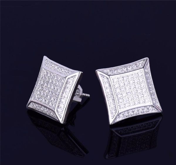 

men women gril hip hop screwback stud earrings new white zircon earrings jewelry01, Golden;silver