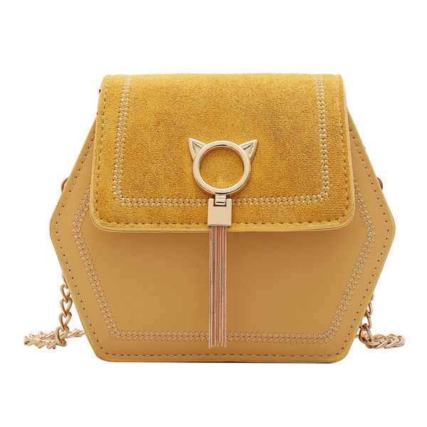 

fashion yellow crossbody bag women small chain shoulder bags for ladies 2020 black tassel hexagon flap purses girls pu leather