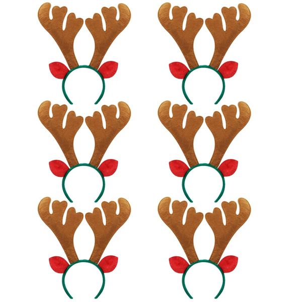 

6 pack reindeer antlers headband for christmas holiday party elf,brown reindeer with green hair band, Golden;silver