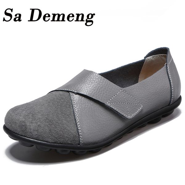 

sa demeng spring summer women's flats plus size leather women loafers shoes white soft slip-on moccasins ladies casual shoes, Black