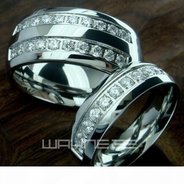 

his hers men's women's stainless steel wedding engagement ring band set r178, Silver