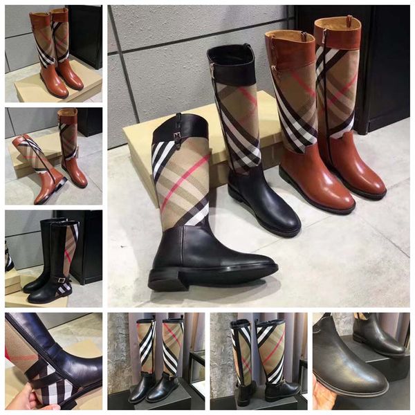

fashion color matching round head women long boots female martin casual wild non-slip leather women's boots 04 b030, Black