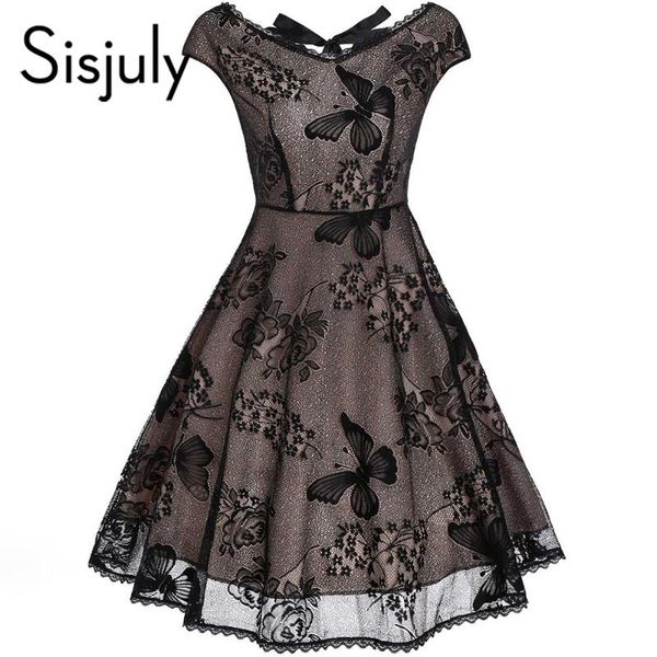 

sisjuly vintage lace dress for women short party elegant 4xl butterfly chic elegant floral embroidery gothic dresses girl, Black;gray