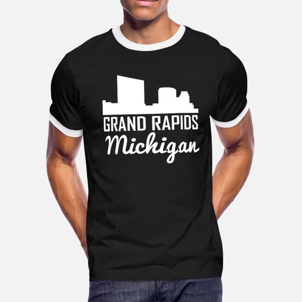 

grand rapids michigan skyline t shirt men customized cotton round collar fit crazy comical spring autumn normal shirt