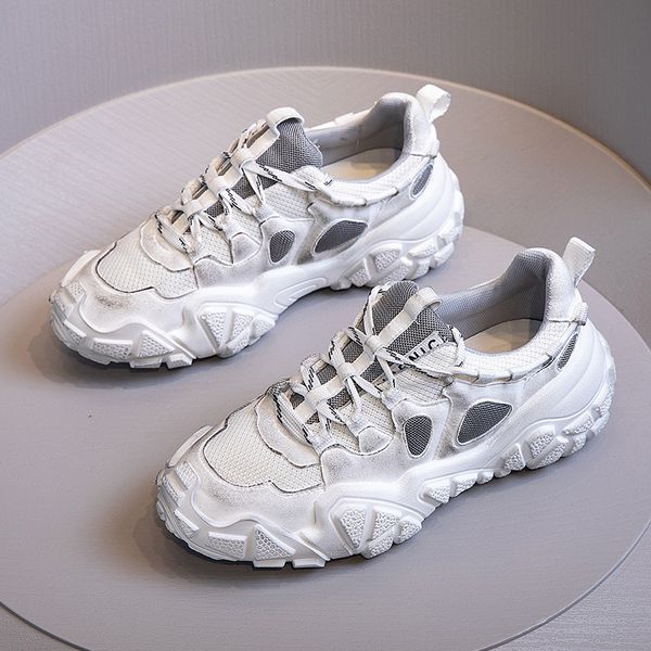 

do old female dirty white shoe sponge with thick bottom surface movement leisure shoes ins super fire torre shoes, Black