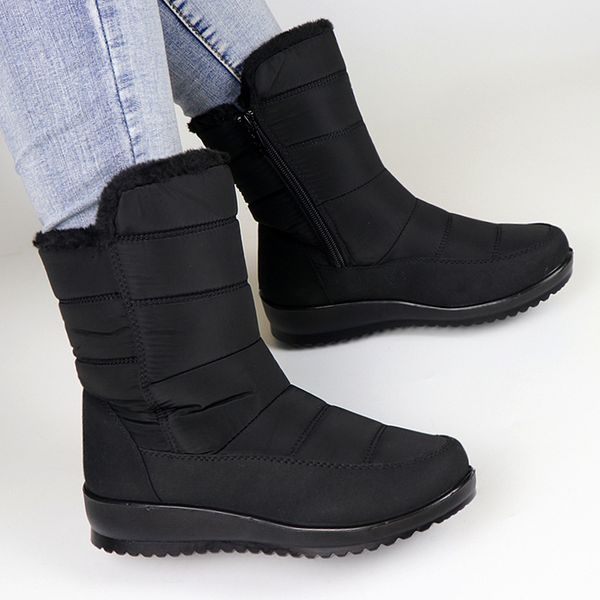 

winter waterproof snow boots women warm plush female shoes mid-calf platform non-slip ladies shoes thick booties botas de mujer, Black