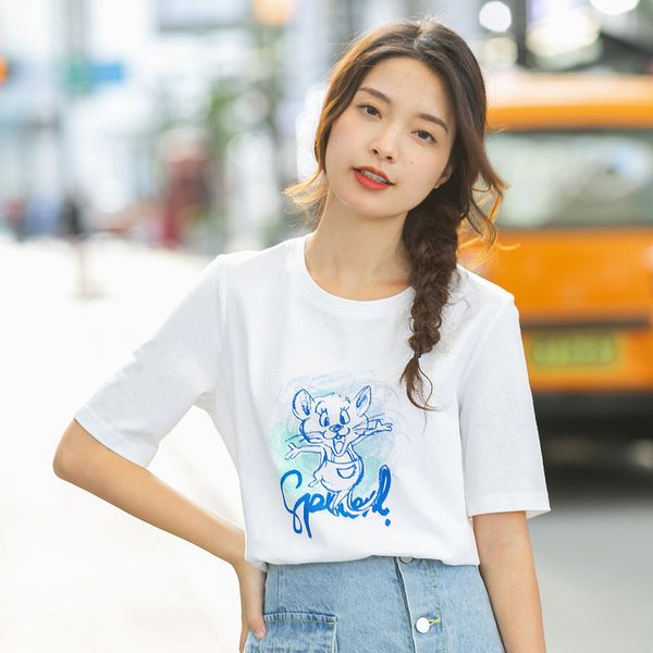 

spring new arrival literary cotton loose funnr animal printed fashion all-match short sleeve t-shirt