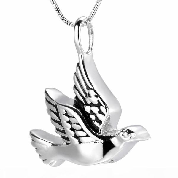 

ijd10035 animal peace dove cremation urn pendant stainless steel bird keepsake jewelry ashes urn pendant for pet human memorial gift, Silver