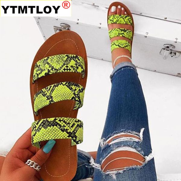 

new summer women slippers flat snakeshin flip flops ladies outdoor beach slides women casual soft female fashion shoes 2020, Black