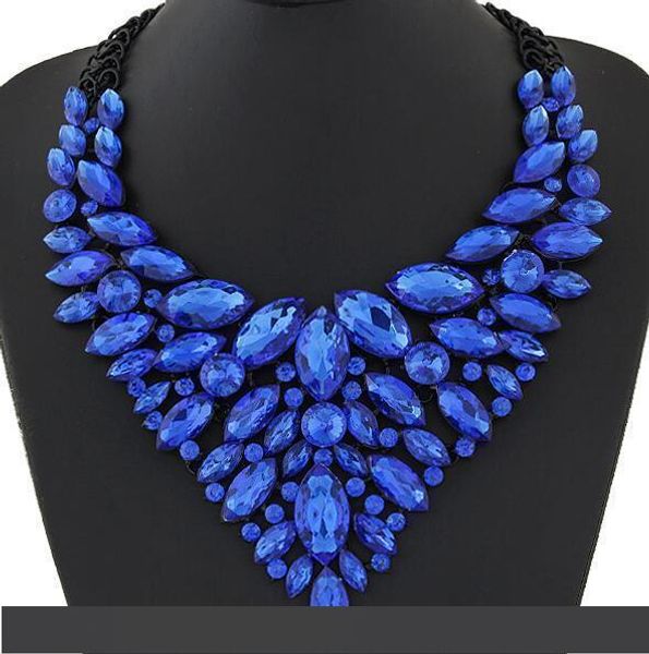 

wholesale big women collier femme necklaces pendant blue red statement bijoux new crystal jewelry choker maxi boho vintage jewellry, Golden;silver